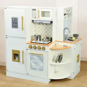 Wooden children corner play kitchen set with realistic accessories for boys and girls kids gift.