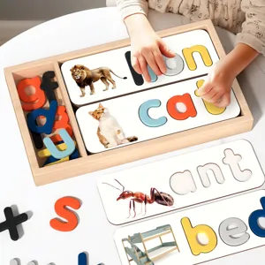 Wooden Spelling Word Game Kids Alphabet Learning Educational English Practice Toy Montessori Wooden Toy Gift Set