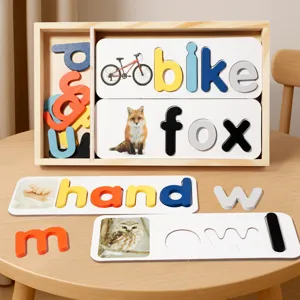 Wooden spelling word game montessori educational toys alphabet learning cards for kids