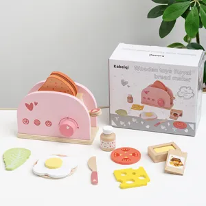 Holz Spielzeug Toaster Set für Kinder, Simulations Brotbackautomat mit Küchenzubehör.