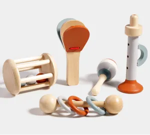 Wooden musical toy set details, safe baby early education percussion instruments, multi-piece.