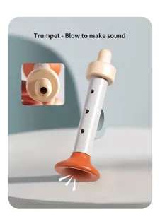 Cute wooden trumpet toy for kids, early music education wooden musical instrument toy.