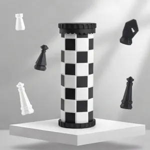 Portable Wooden International Chess Board Game Portable Storage Cylindrical Educational Toy For Kids And Adults