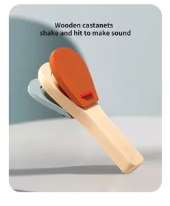 Wooden castanets percussion instrument toy for kids, musical learning and early education.