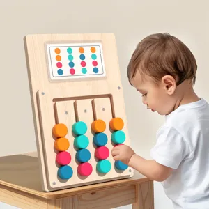 Wooden four-color sliding puzzle toy for toddlers, early education brain training game.