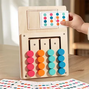 Wooden sliding color matching puzzle board game for early childhood education and brain training.