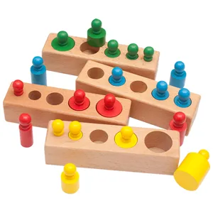 Montessori wooden cylinder blocks socket blocks early educational toys for kids toddlers and babies.