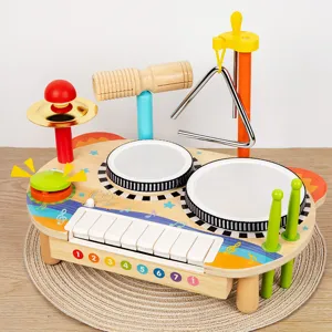 Wooden musical toy multi-functional drum set for kids early education rhythm learning