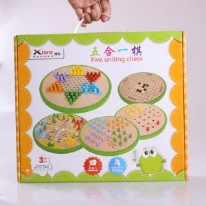 Set di giochi da tavolo in legno 5 in 1 per bambini giocattolo educativo multifunzionale scatola