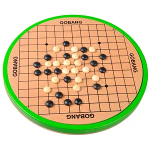 Set gioco gobang in legno, scacchiera rotonda in legno con pedine nere e bianche per bambini.