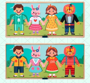 Hölzernes Ankleide-Puzzle-Spielset mit süßen Zeichentrickfiguren und wechselbaren Kleidungsstücken.
