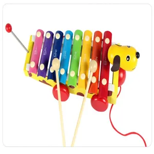 Wooden pull-along xylophone toy for kids, colorful 8-note musical educational instrument for early learning.