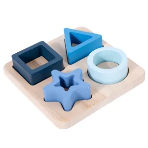 Jouet d'empilement en bois puzzle geometrique jeu d'association pour tout-petits bebe.