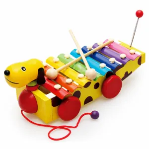 Wooden baby xylophone pull toy, colorful musical early education toy for toddlers.