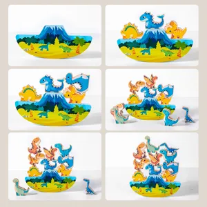 Jeu de blocs empilables dinosaure en bois pour enfants jeu d'équilibre et apprentissage.