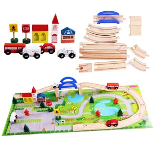 Kids wooden train track set 40pcs city traffic vehicle educational toy for children.