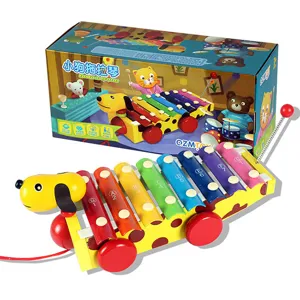 Wooden pull-along xylophone toy, early education musical instrument for kids and toddlers.