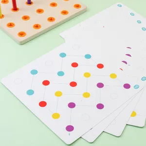 Children wooden peg board lacing toy educational sensory training cards main display