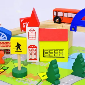 Wooden train track set kids educational toy city traffic blocks vehicle 40pcs gift box
