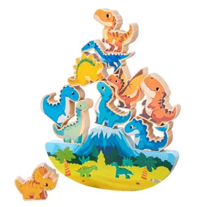 Jouet empulable en bois dinosaure pour enfants, jeu d'equilibre educatif avec jolies figurines.
