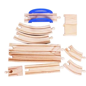 Kids wooden train track set educational toys city traffic overpass building blocks