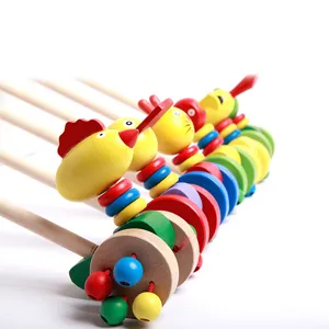 Wooden Cartoon Animal Push Walker Toy For Babies Early Educational Toddler Walking Toy Cute Kids Interactive Play Toy