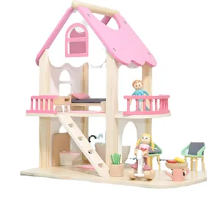 Set di casa delle bambole in legno nordico portatile con mobili per regalo di compleanno