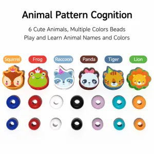 Wooden bead threading toy for toddlers, early educational animal blocks and colorful beads.