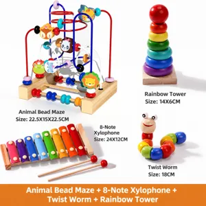 Wooden bead maze toy set, early education Montessori learning toys for toddlers and kids.