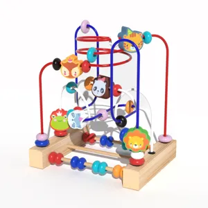 Wooden bead maze toy for toddlers, colorful animal roller coaster Montessori early learning puzzle gift.