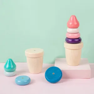 Wooden magnetic ice cream toy set for kids pretend play toddler gift colorful wooden blocks