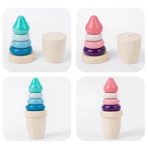 Wooden magnetic ice cream stacking toy for kids, Montessori educational pretend play gift.