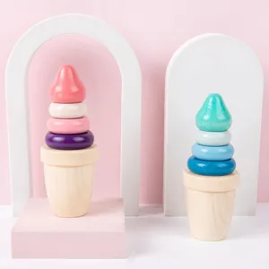Children wooden magnetic ice cream stacking toy set for toddler pretend play birthday