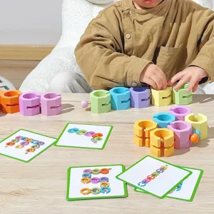 Wooden interlocking building blocks set, colorful educational toys for kids logical thinking.