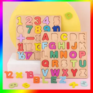 Wooden Montessori Educational Puzzle Board Alphabet Numbers Geometry Shape Sorting Toys Learning Toys For Toddlers Kids
