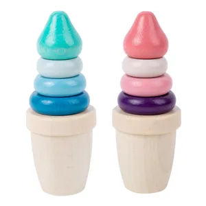 Wooden ice cream stacking toy set for kids, interactive pretend play educational gift for girls.