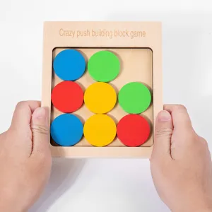 Wooden kids puzzle board game colorful sliding blocks logic training interactive toy