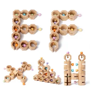Wooden creative interlocking building blocks educational puzzle toy for kids DIY shapes