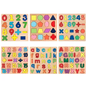 Wooden number letter shape matching puzzle boards for kids early educational learning toys