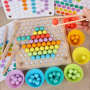 Wooden Montessori Educational Bead Clip Game Kids Fine Motor Training Puzzle Toy Sorting Color Matching Preschool Toy Gift