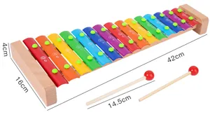 Wooden 15-note xylophone musical instrument toy with two mallets and clear scale marks.