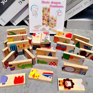 Wooden Dominoes Animal Matching Puzzle Educational Toys For Kids Early Learning Early Education Gift