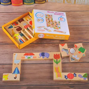 Wooden dominoes animal puzzle set for kids early education and learning intelligence toys.