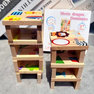 Wooden Dominoes Animal Matching Puzzle Educational Toy Set for Toddlers Kids Learning