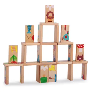 Wooden dominoes building blocks set, early educational puzzle toys for kids and toddlers.