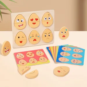 Wooden emotion matching puzzle toy for toddlers early education and focus training main view display