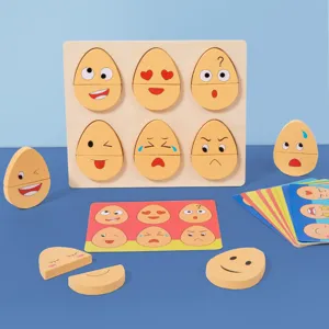 Toddler wooden facial expression matching puzzle toy set for early education and learning.