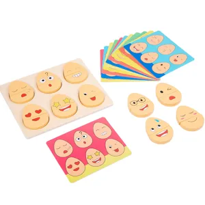 Wooden emotion matching puzzle toy for toddlers, early education cognitive block set