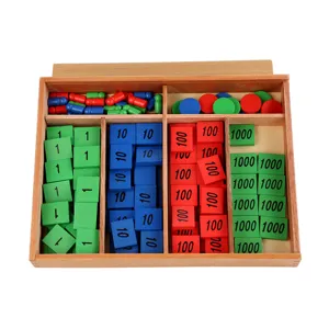 Montessori math toy stamp game set with wooden box, colorful number tiles for kids early learning.