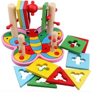 Jouet en bois de tri de formes papillon, blocs géométriques colorés pour enfants.